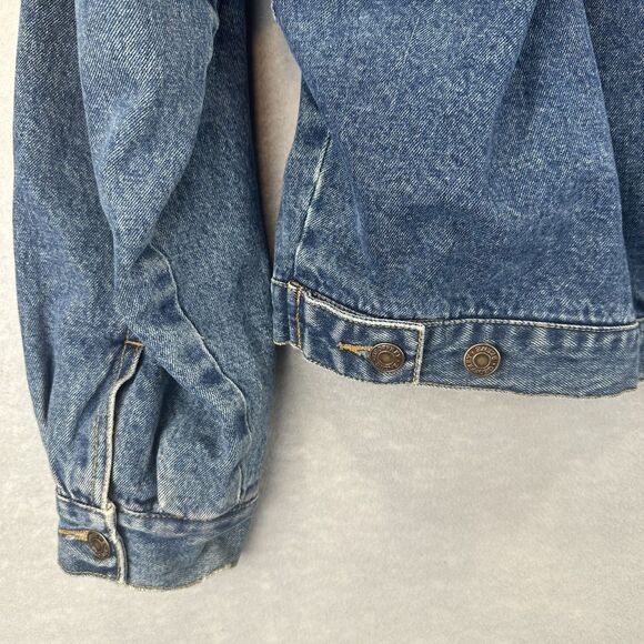 Vintage Geoffrey Beene Flannel Plaid Lined Denim Jacket Leather Collar Men's M - Picture 14 of 16